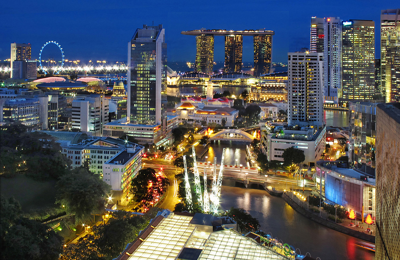 The Singapore River and the Cityscape at Marina Bay in Full Splendour at the Blue Hour...