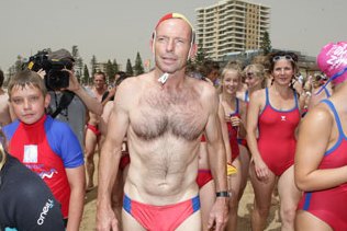 Tony Abbott in his budgie smugglers 