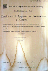 Certificate of Approval of Premises for Altona Hospital